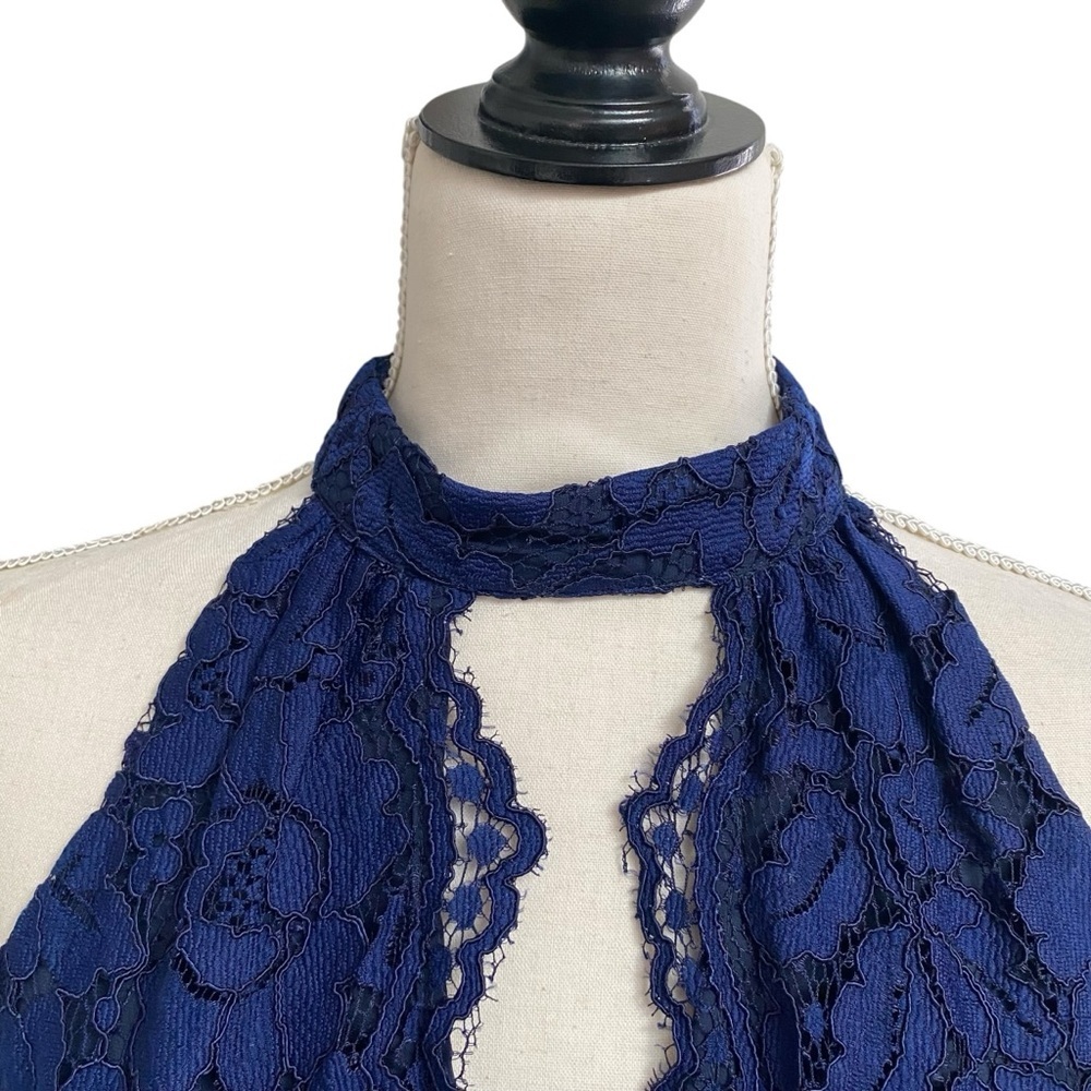 ERIN Erin Fetherston Navy Lace Halter Swing Dress Cocktail A-Line - Picture 3 of 13